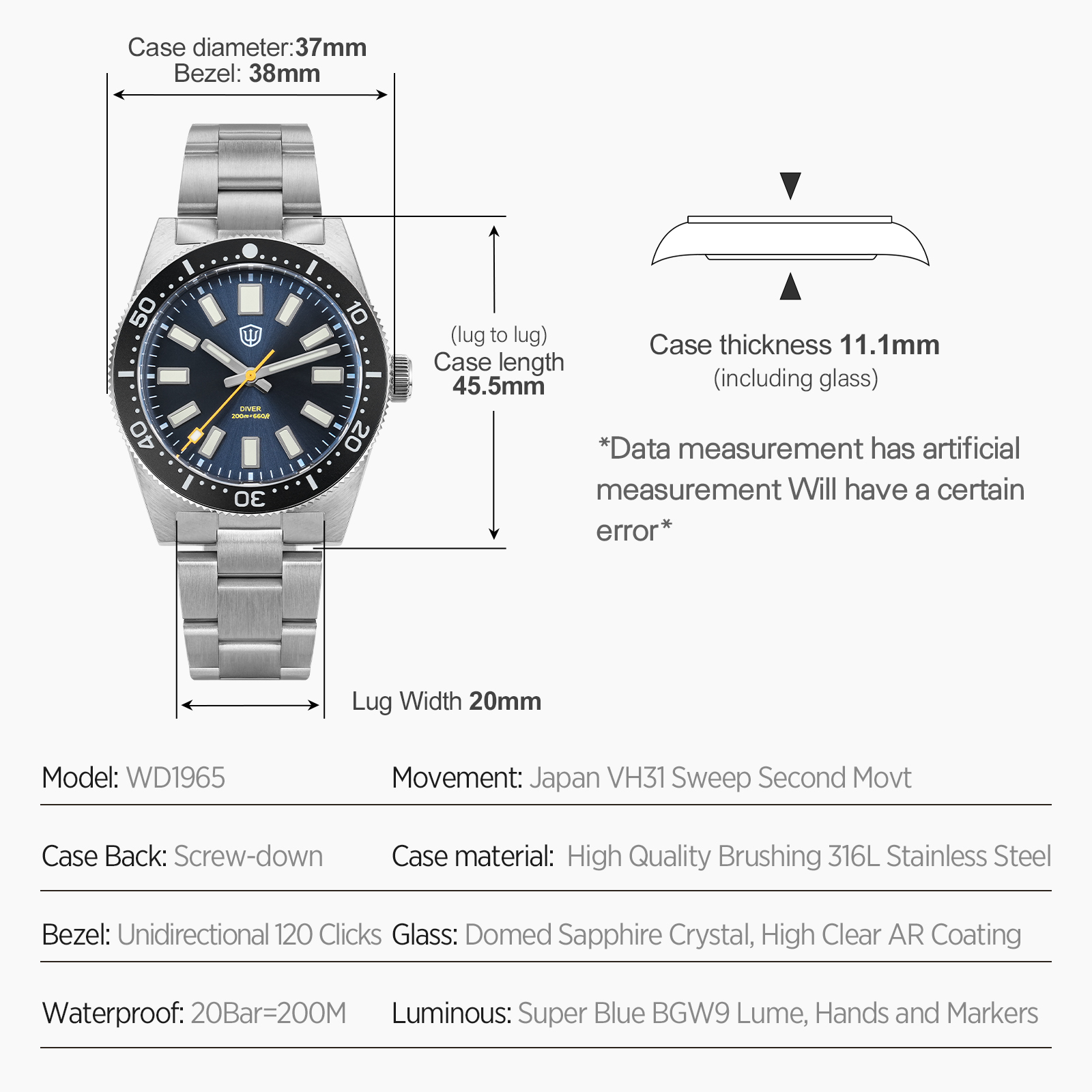 Watchdives 37Mm WD1965 V2 Orol - Luxury Watch With Bracelet recensione e prezzo